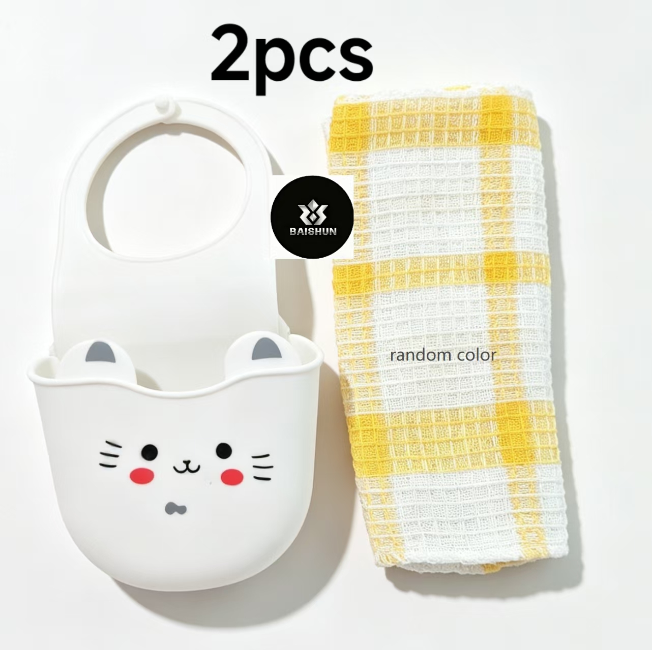 Silicone Tap Washer - ฝาครอบก๊อกน้ำซิลิโคนลายแมวน่ารัก 2 ชิ้น พร้อมช่องระบายน้ำและที่วางฟองน้ำ, ที่วางของในอ่างล้างจาน, ที่จัดเก็บบนเคาน์เตอร์สำหรับชุดครัว
