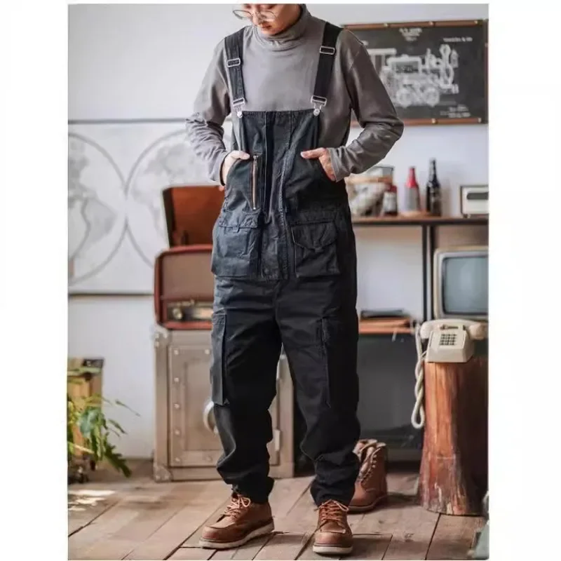 Pipe Bending Spring - แบรนด์อินเทรนด์ตรงหลายกระเป๋าทํางาน Overalls ผู้ชายสีเขียวอ่อน Hip-Hop Jumpsuit คู่กางเกง
