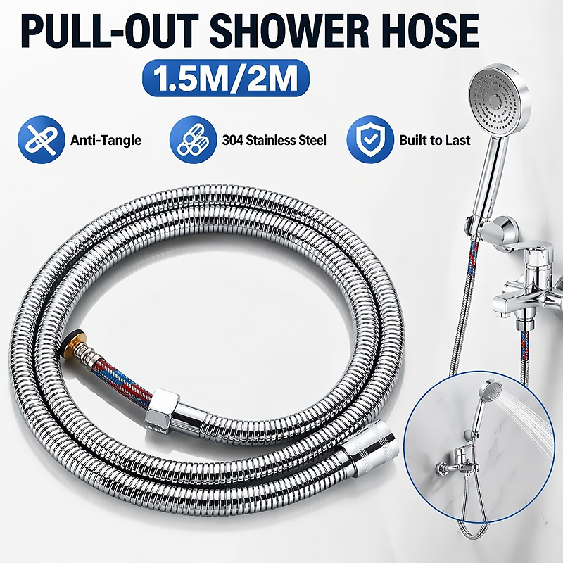 Flexible Hose Braided - สายฝักบัวสแตนเลสถักแบบยืดหยุ่น 1.5 ม./2 ม. ทนแรงดันสูง ป้องกันการระเบิด