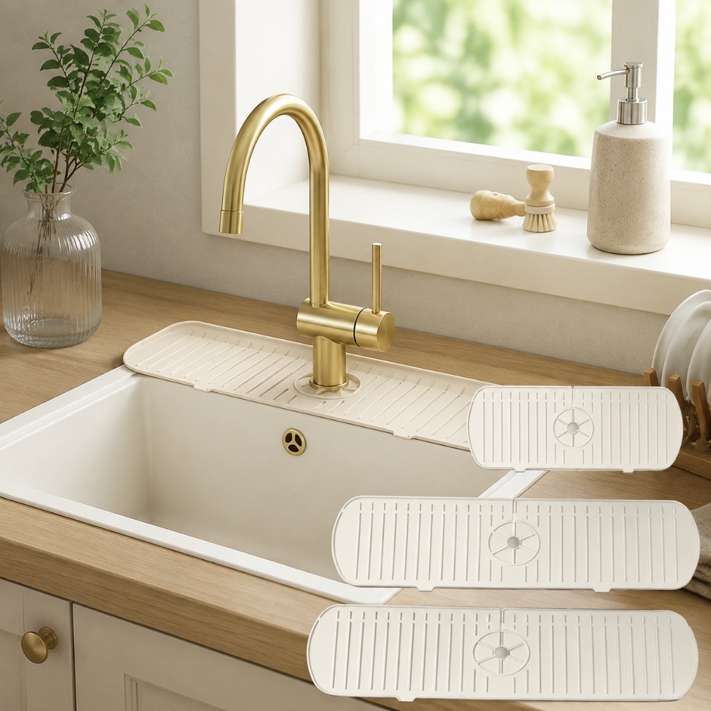 Silicone Tap Washer - แผ่นรองซิลิโคนกันน้ำกระเด็นสำหรับอ่างล้างจาน แผ่นรองกันน้ำขนาดใหญ่ แผ่นรองกันลื่นป้องกันการหกสำหรับเคาน์เตอร์ในห้องครัวและห้องน้ำ