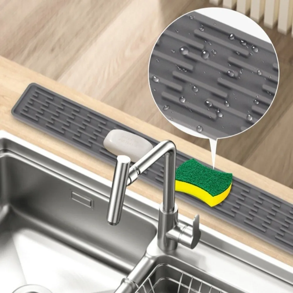 Silicone Tap Washer - แผ่นรองซิลิโคนกันลื่นสำหรับท่อระบายน้ำ พับได้ สำหรับวางอุปกรณ์ครัว ช่วยให้แห้งเร็วขึ้น แผ่นรองก๊อกน้ำขนาดใหญ่ แผ่นรองล้างจานอเนกประสงค์